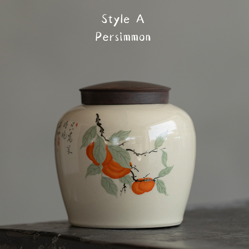 Ceramic Tea Canister 300ml, Ash Grey Glazed with 5 Different Patterns