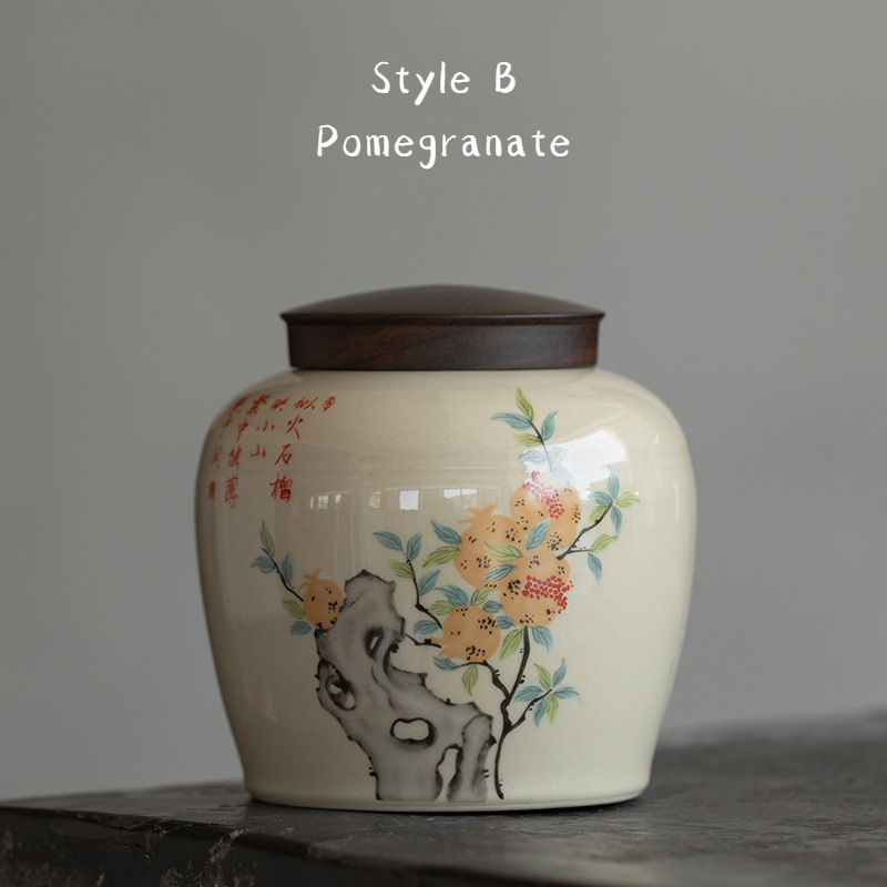 Ceramic Tea Canister 300ml, Ash Grey Glazed with 5 Different Patterns