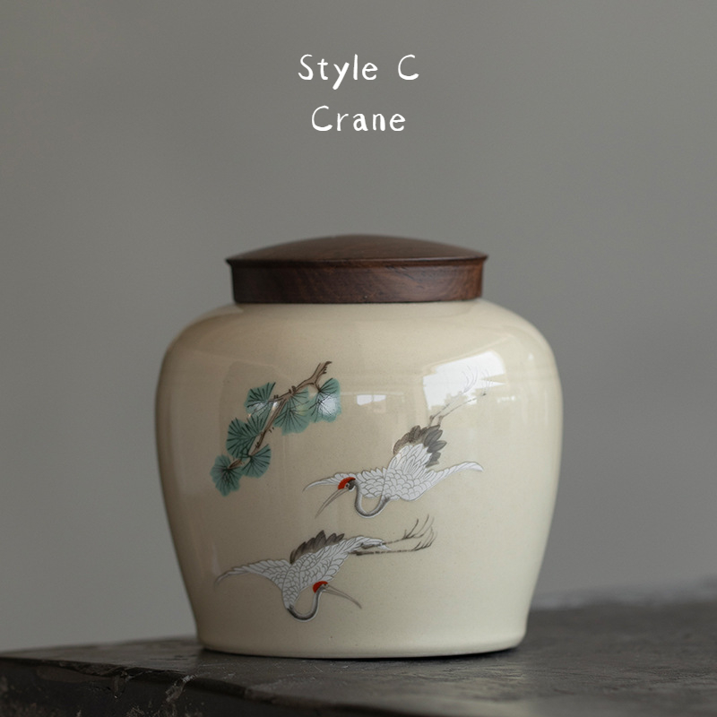 Ceramic Tea Canister 300ml, Ash Grey Glazed with 5 Different Patterns