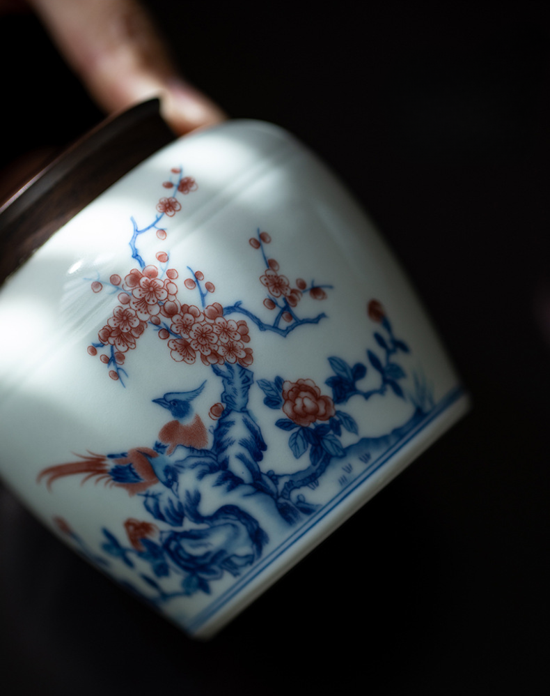 Ceramic Tea Canister 350ml, Blue-and-White Glazed Porcelain Tea Caddy