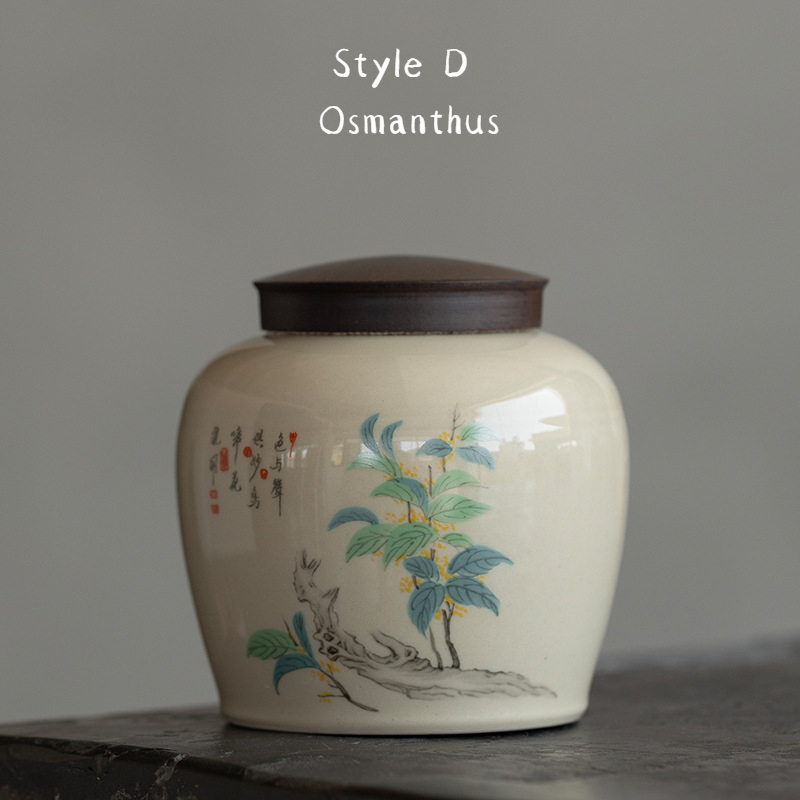 Ceramic Tea Canister 300ml, Ash Grey Glazed with 5 Different Patterns