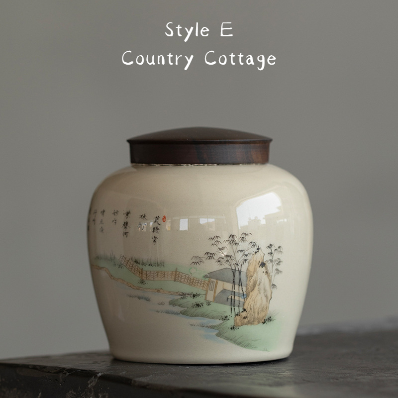 Ceramic Tea Canister 300ml, Ash Grey Glazed with 5 Different Patterns