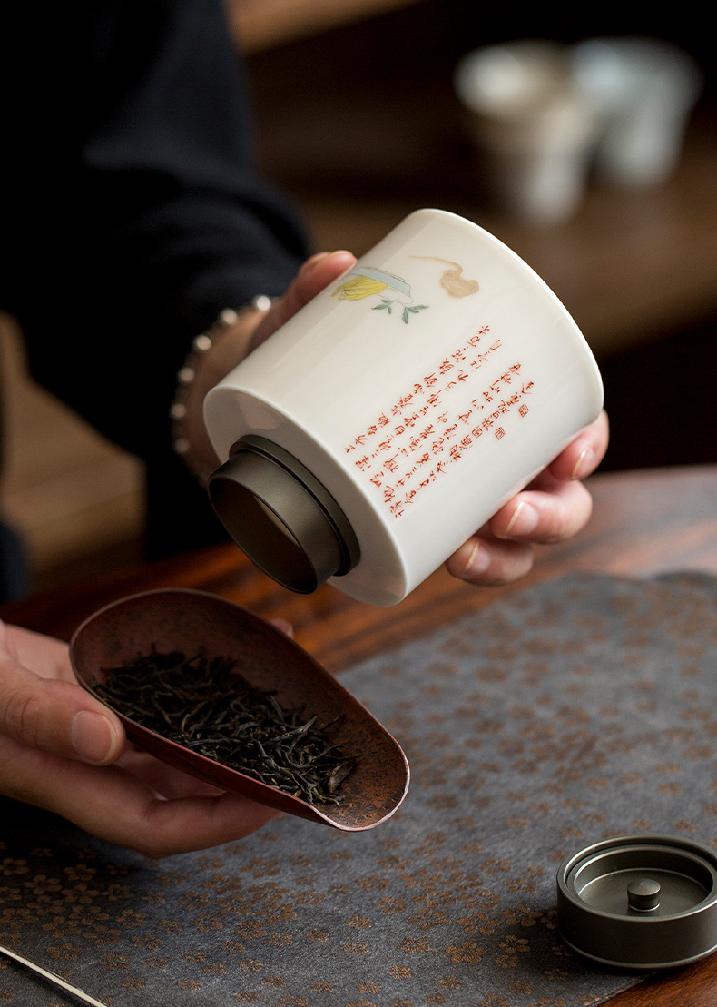 Ceramic Tea Canister 330ml with Flower and Poem Deco