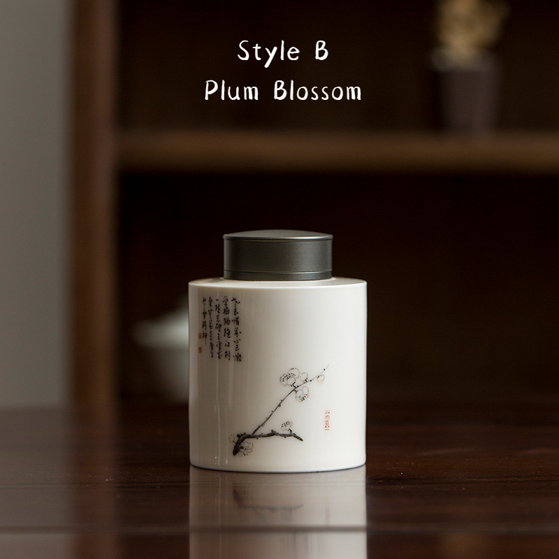 Ceramic Tea Canister 330ml with Flower and Poem Deco