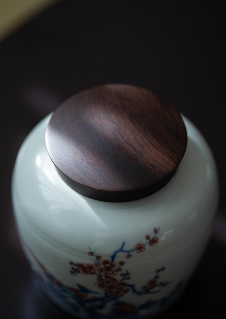 Ceramic Tea Canister 350ml, Blue-and-White Glazed Porcelain Tea Caddy