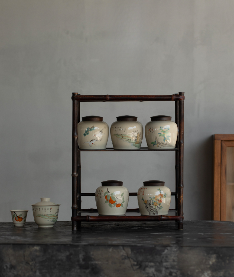 Ceramic Tea Canister 300ml, Ash Grey Glazed with 5 Different Patterns