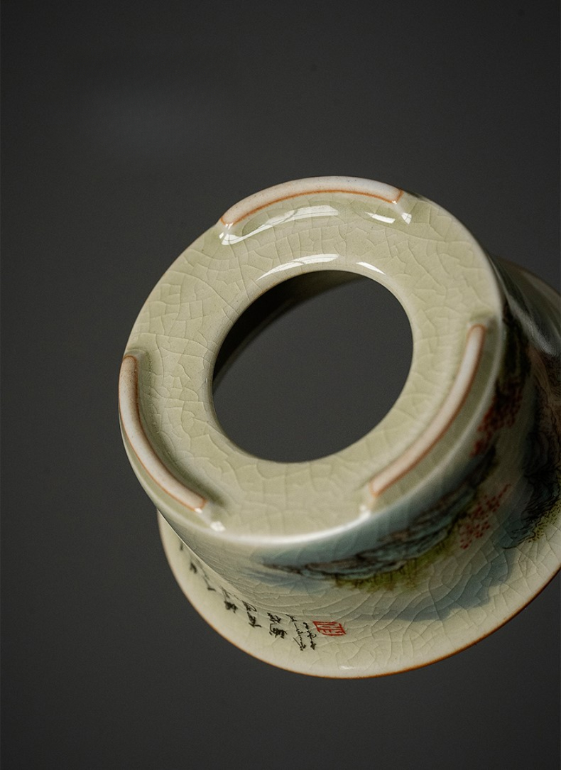 Landscape Strainer Set, Porcelain Stainer+Holder, Chinese Kungfu ea Accessory