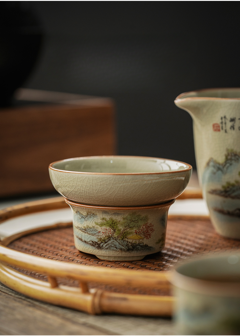 Landscape Strainer Set, Porcelain Stainer+Holder, Chinese Kungfu ea Accessory