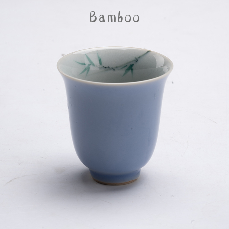 Purple Porcelain Tea Cup Set of 4 PCS, Flower and Bamboo Patterns