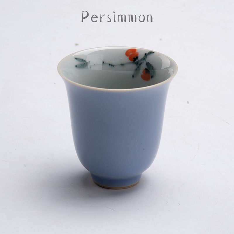 Purple Porcelain Tea Cup Set of 4 PCS, Flower and Bamboo Patterns