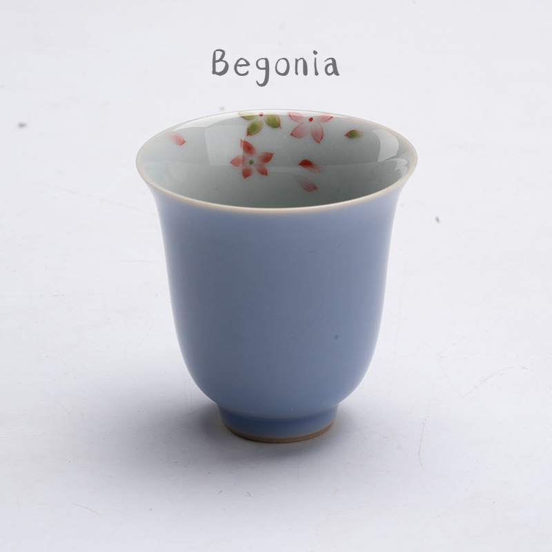 Purple Porcelain Tea Cup Set of 4 PCS, Flower and Bamboo Patterns