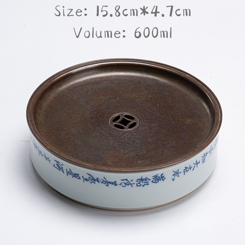 Ceramic Tea Tray with Chinese Poem Calligraphy, Kung Fu Tea Pot Holder Trivet