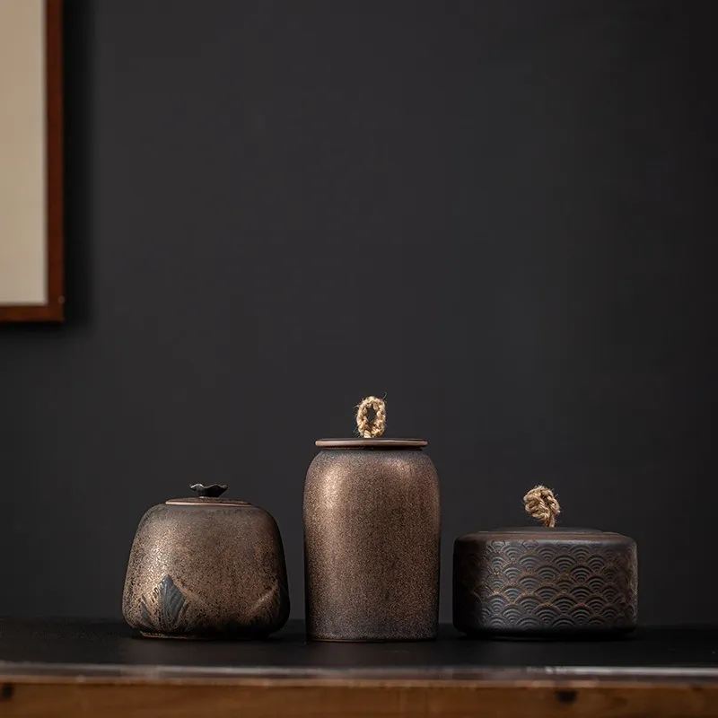 Stoneware Tea Canister Sets, Japanese Style Rust-Glazed