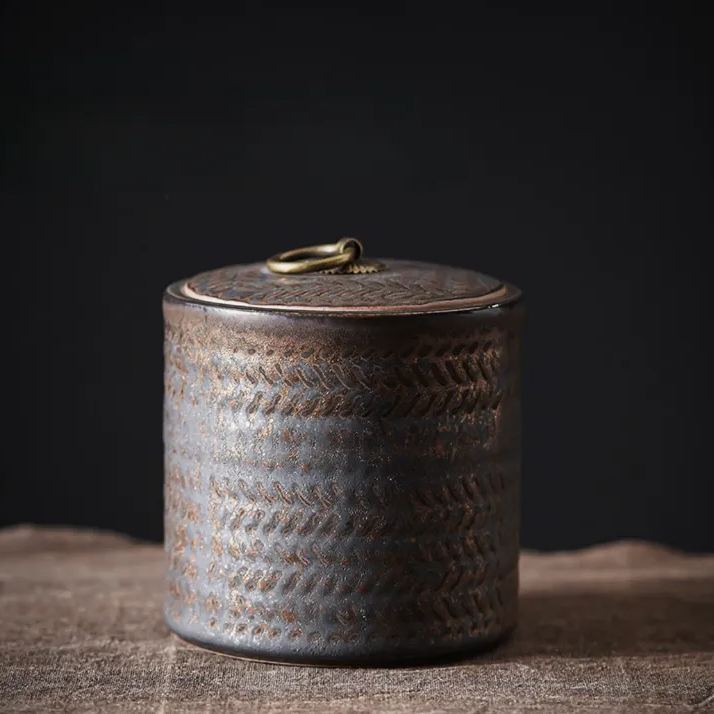 Stoneware Tea Canister 350ml, Japanese Style Rust-Glazed
