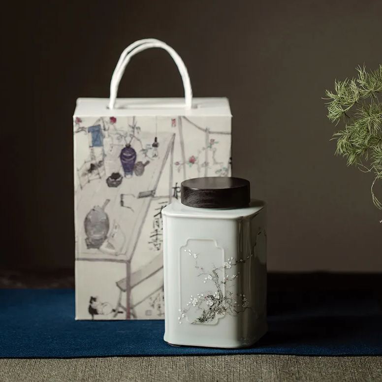 Ceramic Tea Canister, Osmanthus/Begonia Pattern 750ml