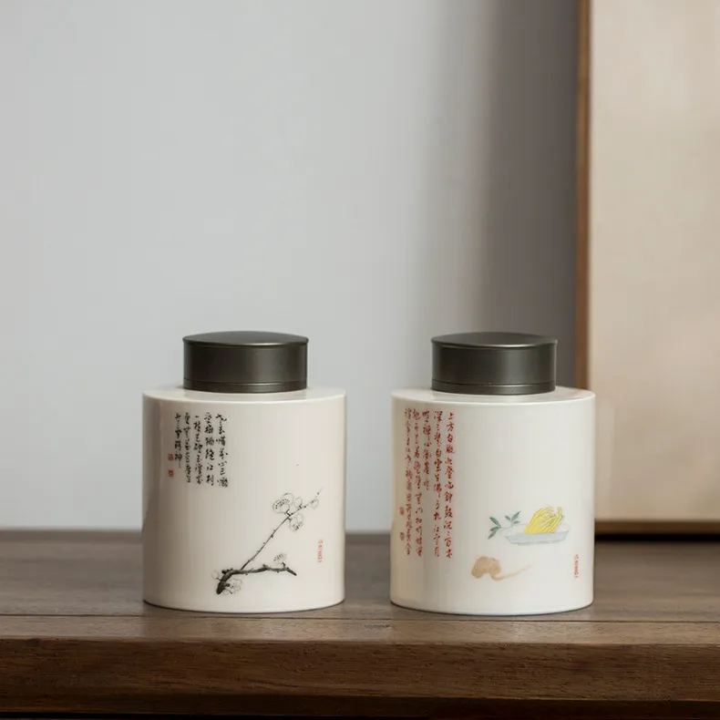 Ceramic Tea Canister 330ml with Flower and Poem Deco