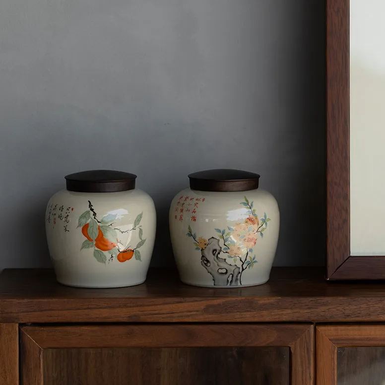 Ceramic Tea Canister 300ml, Ash Grey Glazed with 5 Different Patterns