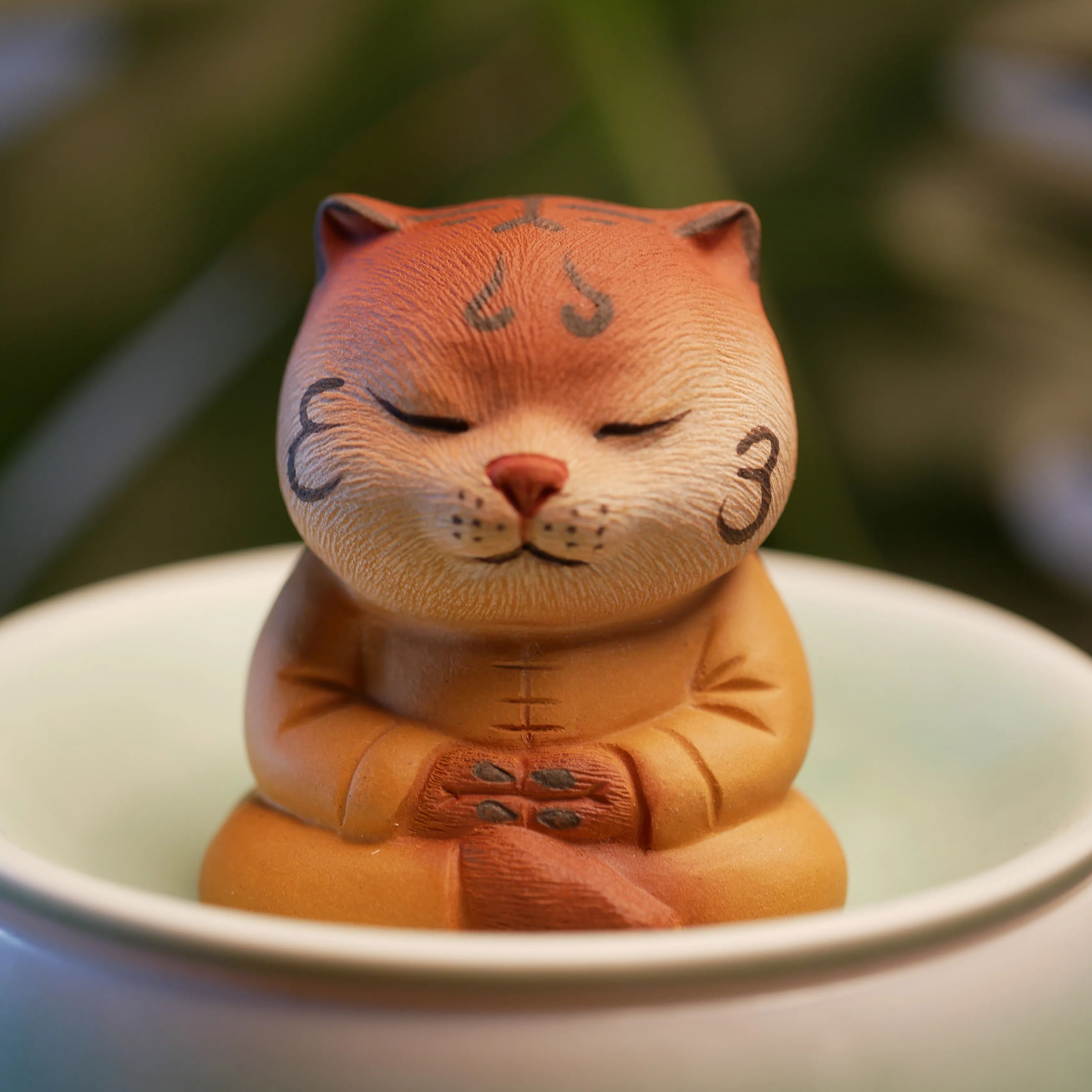 Kung Fu Tiger in Meditation, Ceramic Figurine, Yixing Purple Clay Tea Pet