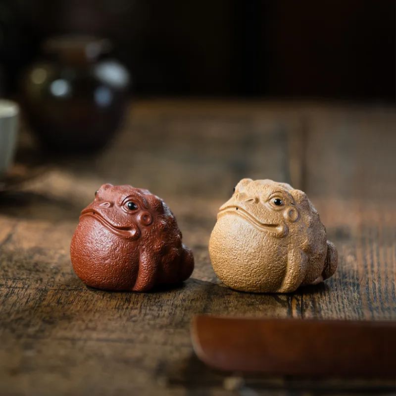Cute Toad Figurine, Handmade Ceramic Tea Pet, Made of Yixing Zisha Clay