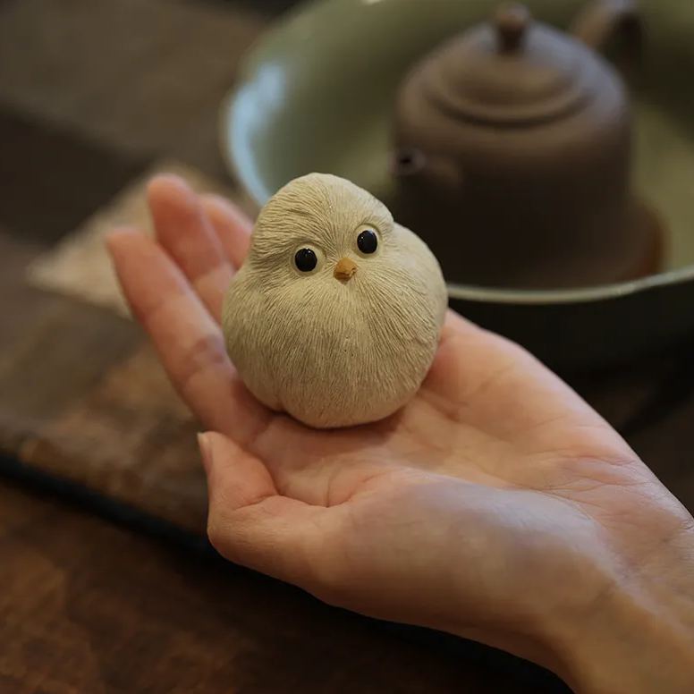 Little Owl Cub Figurine, Handmade Ceramic Tea Pet, ,Made of Yixing Zisha Clay