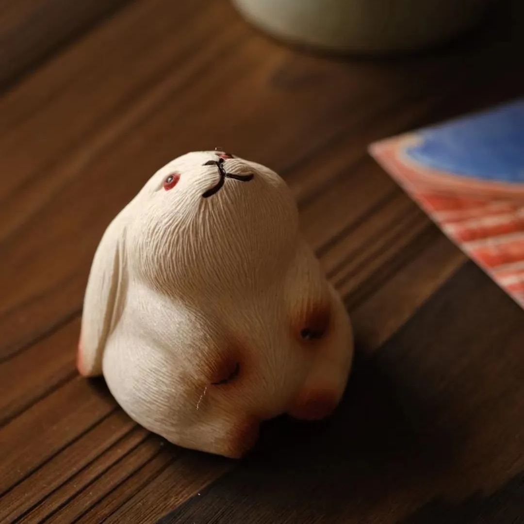 Moon Rabbit Figurine, Handmade Ceramic Tea Pet, Made of Yixing Zisha Clay