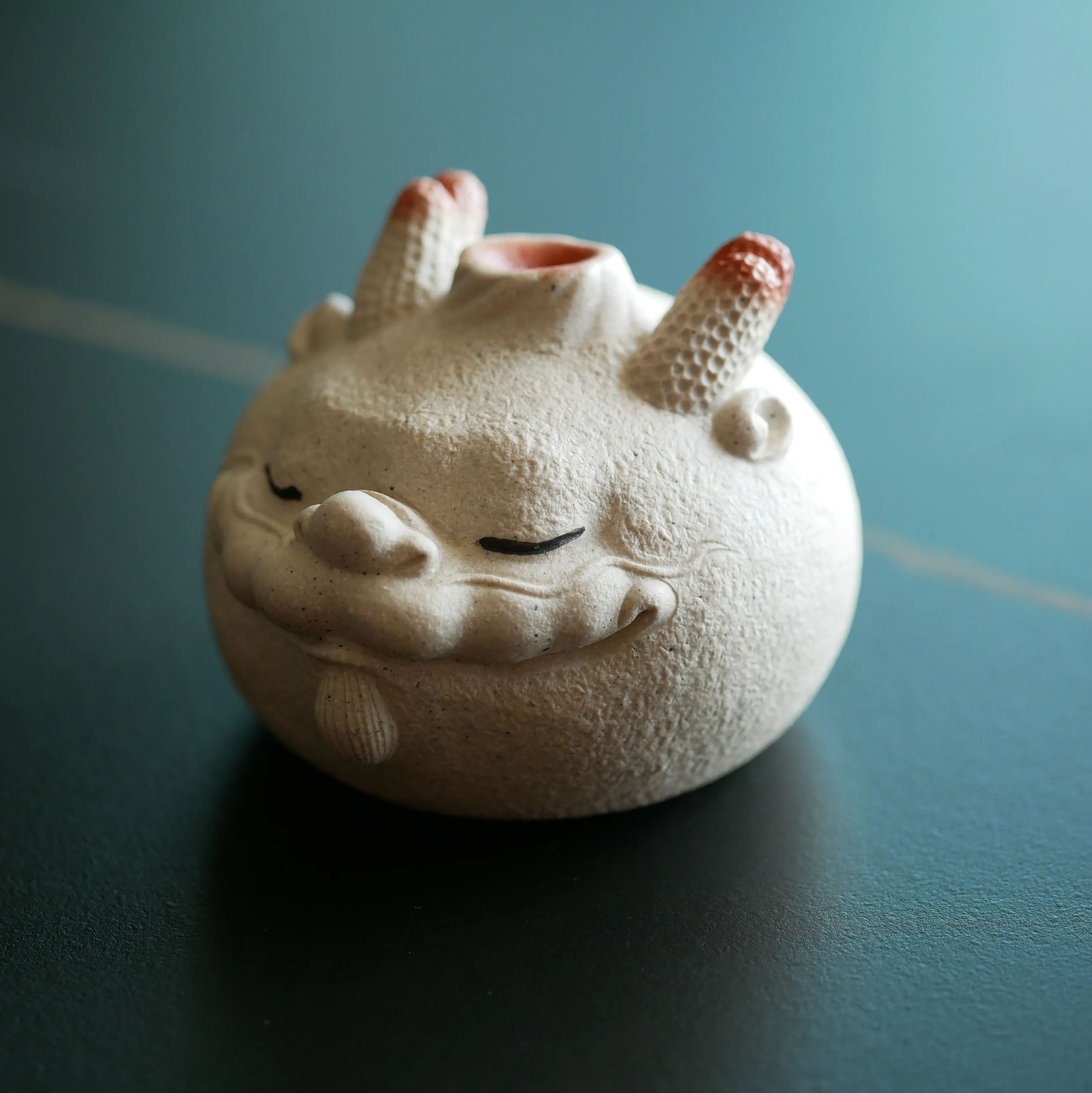 Peaceful Dragon Figurine, Handmade Ceramic Tea Pet/Lid Holder, Made of Yixing Zisha Clay