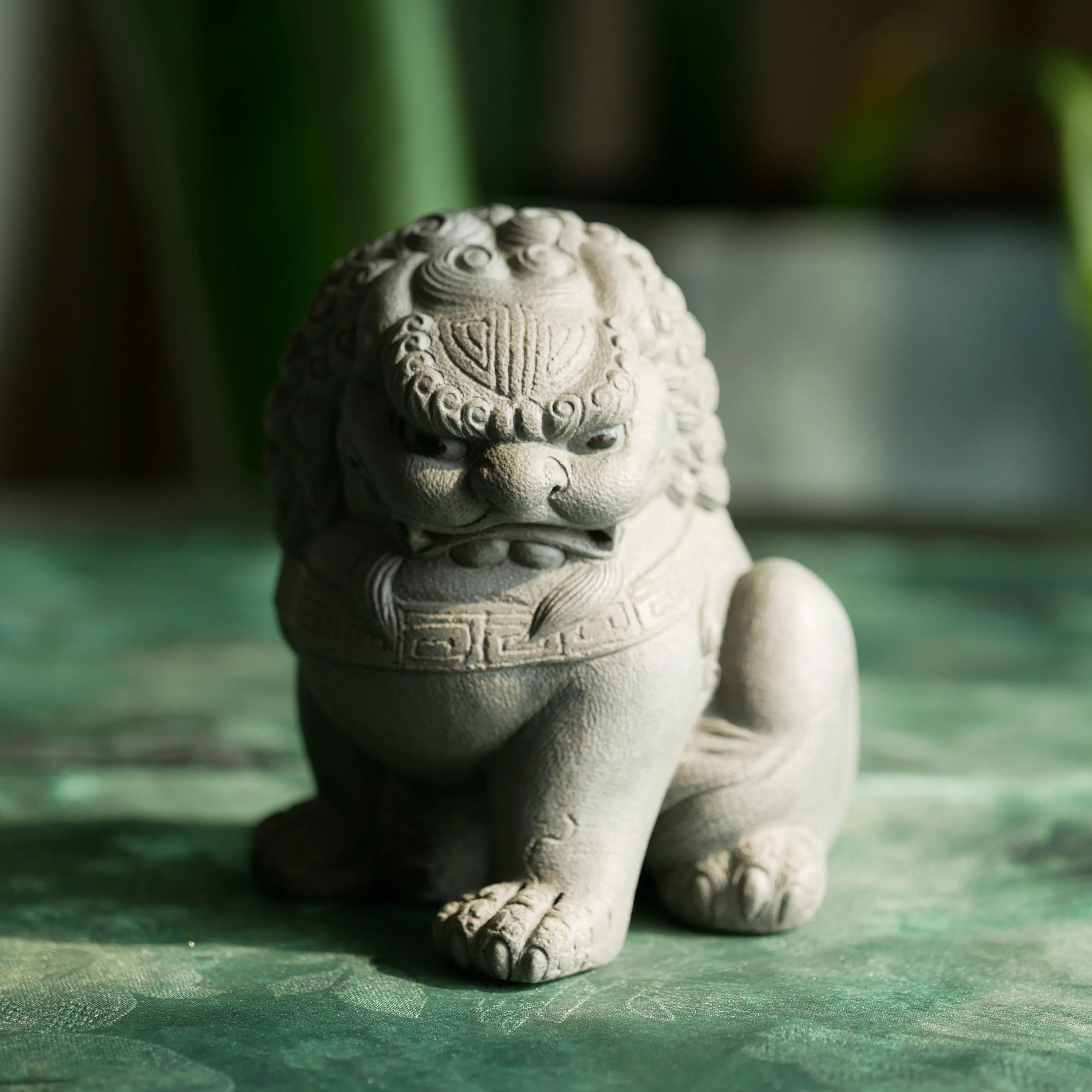 Guardian Lion Figurine, Handmade Ceramic Sculpture, Made of Yixing Zisha Clay