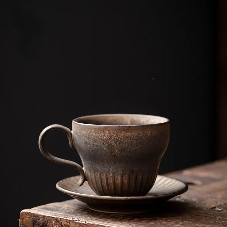 Rustic Stoneware Mug with Saucer 200ml