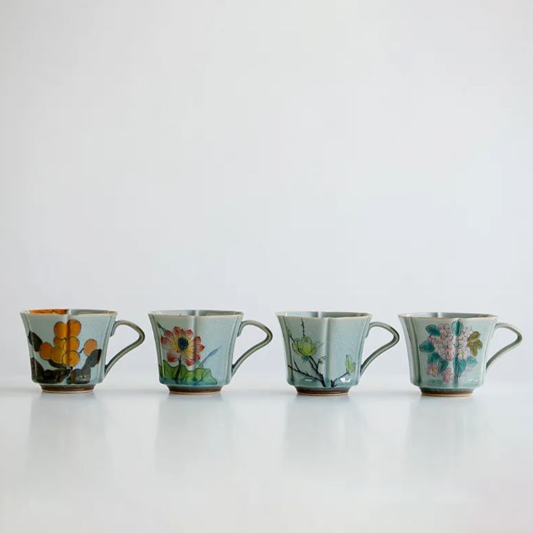 Flower Pattern Mug 180ml, Ice Crackle Porcelain Tea Cup Cappuccino Mug