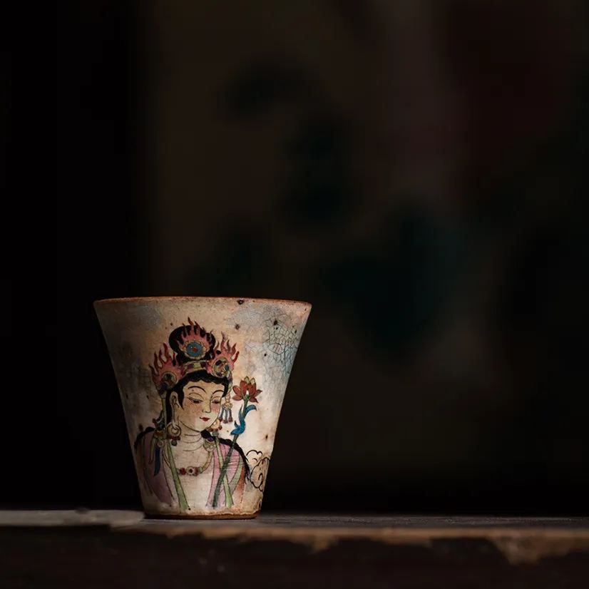 Handpaint Buddha Porcelain Teacup, Gandhara&India Art, Jingdezhen Pottery 60ml