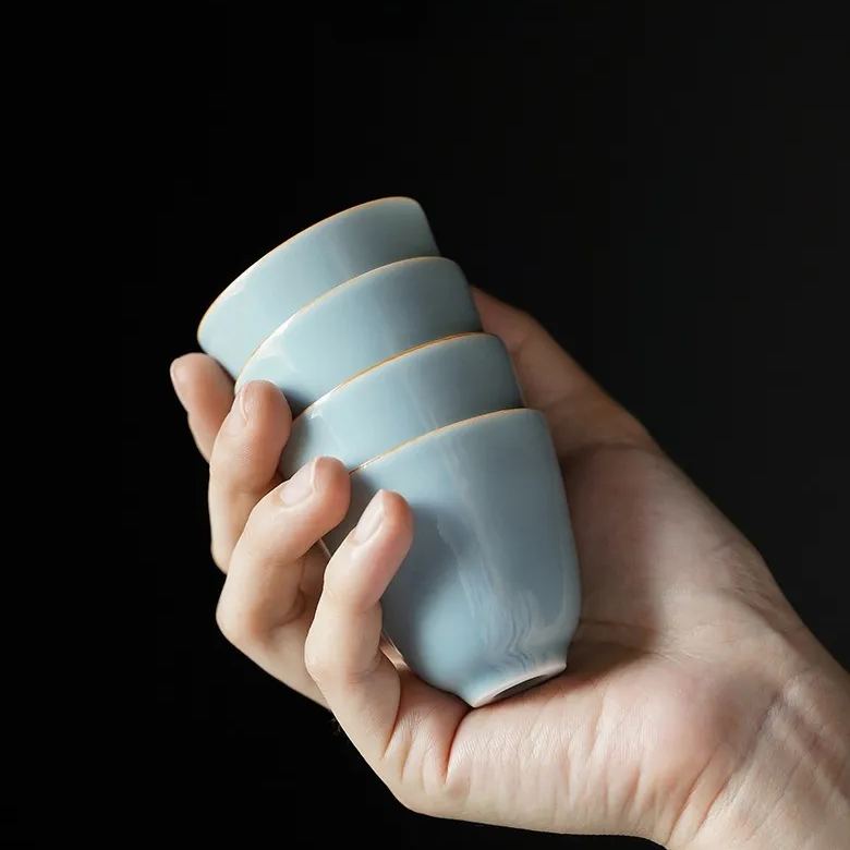 Sky Blue Tea Cups Set*4Pcs, Chinese Gongfu Tea Cups Set 50ml