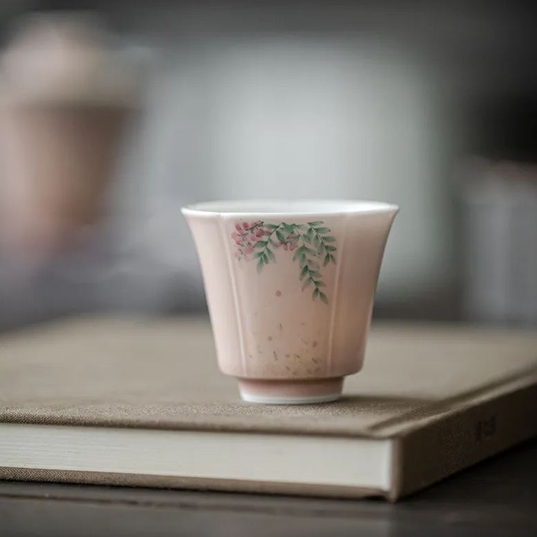 Pink Wisteria Tea Cup, Handmade Porcelain Kung Fu Tea Cup 40ml
