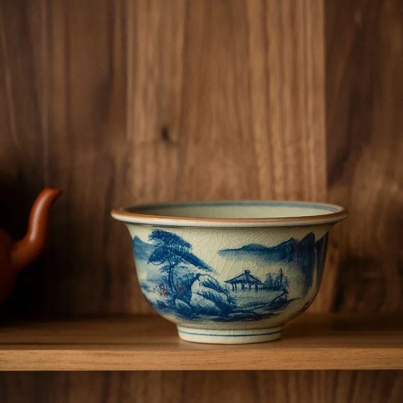 Blue and White Landscape Tea Cup, Chinese Kung Fu Tea Cup 120ml