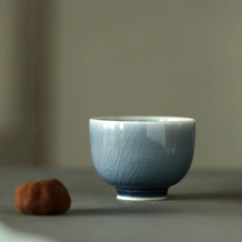 Ink Blue Ice Crackle Tea Cup 80ml, Jingdezhen Pottery