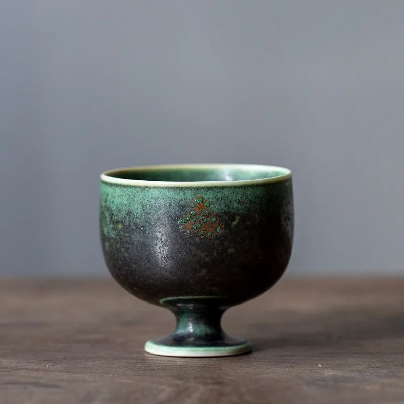 Retro Green Tea Cup, Flambe Glaze Stoneware Tea Cup 125ml