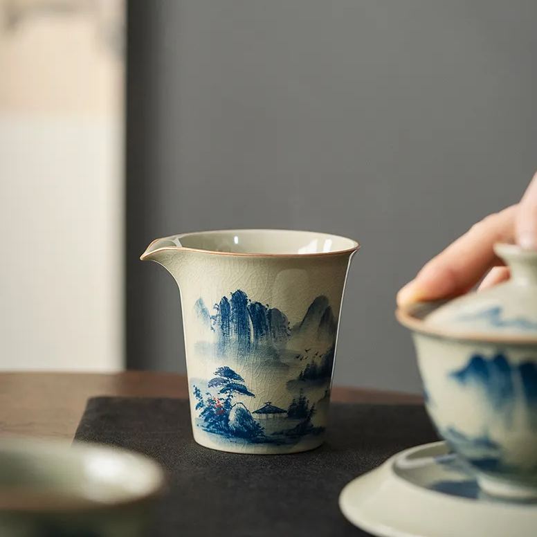 Landscape Fair Cup, 180ml Kung Fu Tea Pitcher, Blue and White Porcelain Jingdezhen Pottery