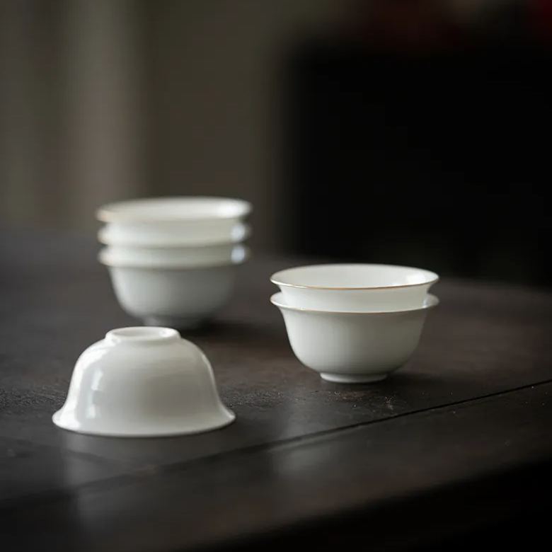 Sweet Pure White Tea Cups Set*4pcs, ChineseGongfu Tea Cup 35ml