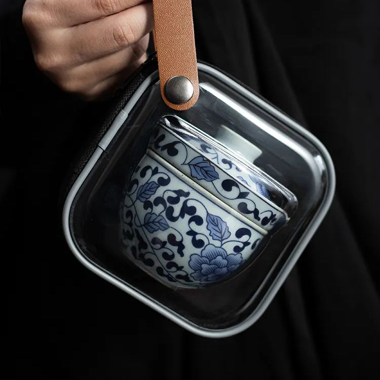 Blue and White Floral Travel Tea Set