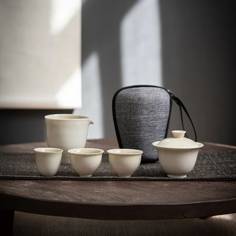 Ash White Travel Tea Set 120ml, 1 Gaiwan+3 Cups+ 1 Fair Cup