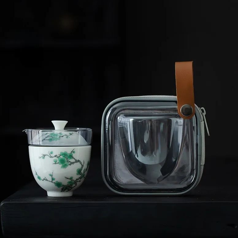 Green Plum Travel Tea Set with Case, 1 Teapot+1 Cup 150ml