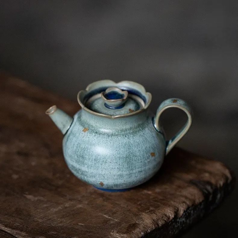 Vintage Style Stoneware Teapot, Handmade Fambe Blaze Tea Set 170ml