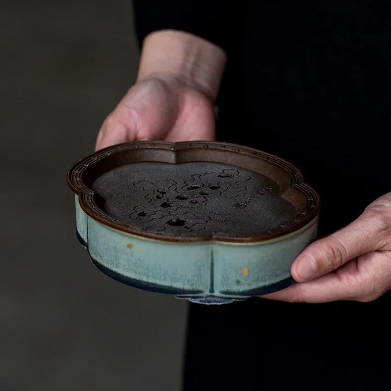 Vintage Style Kung Fu Tea Tray, Fambe Blaze Jingdezhen Pottery