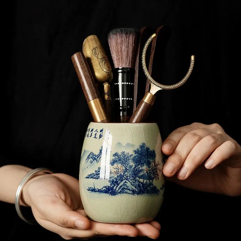 	 Tea Ceremony Tool Kit, Kung Fu Tea Accessories Set with Landscape Ceramic Container