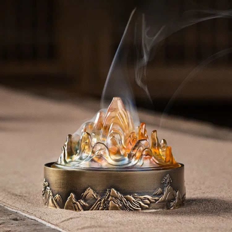 Glowing Moutain Incense Burner, Metal Burner+Glass Cover, Boshan Lu Incense Burner