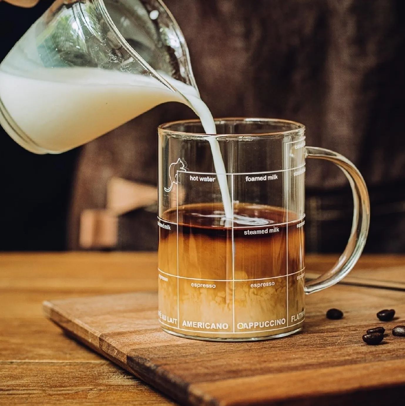 Cat Glass Mug with Coffee Measurement Markings 430ml