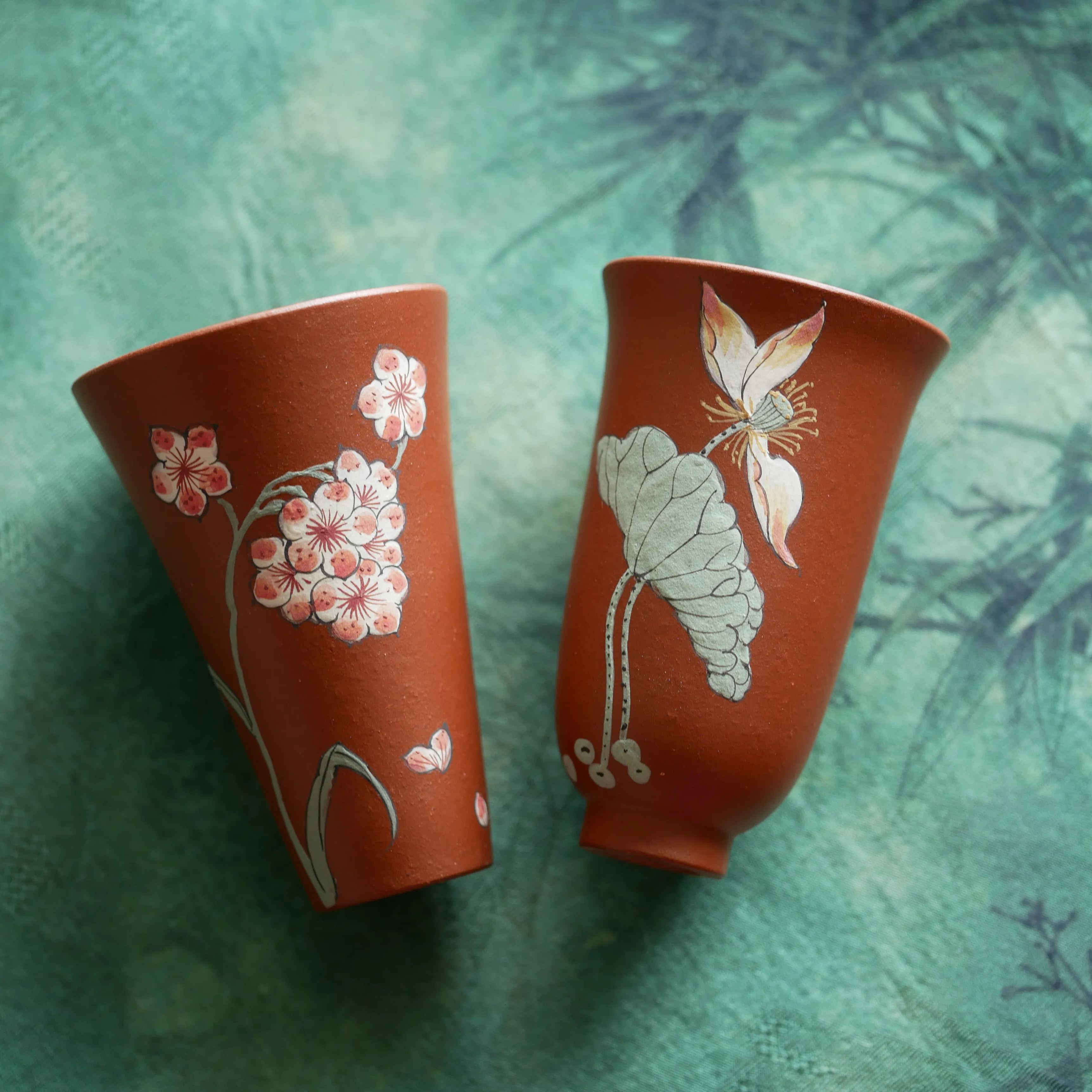 Handpaint Flower Purple Clay Tea Cup