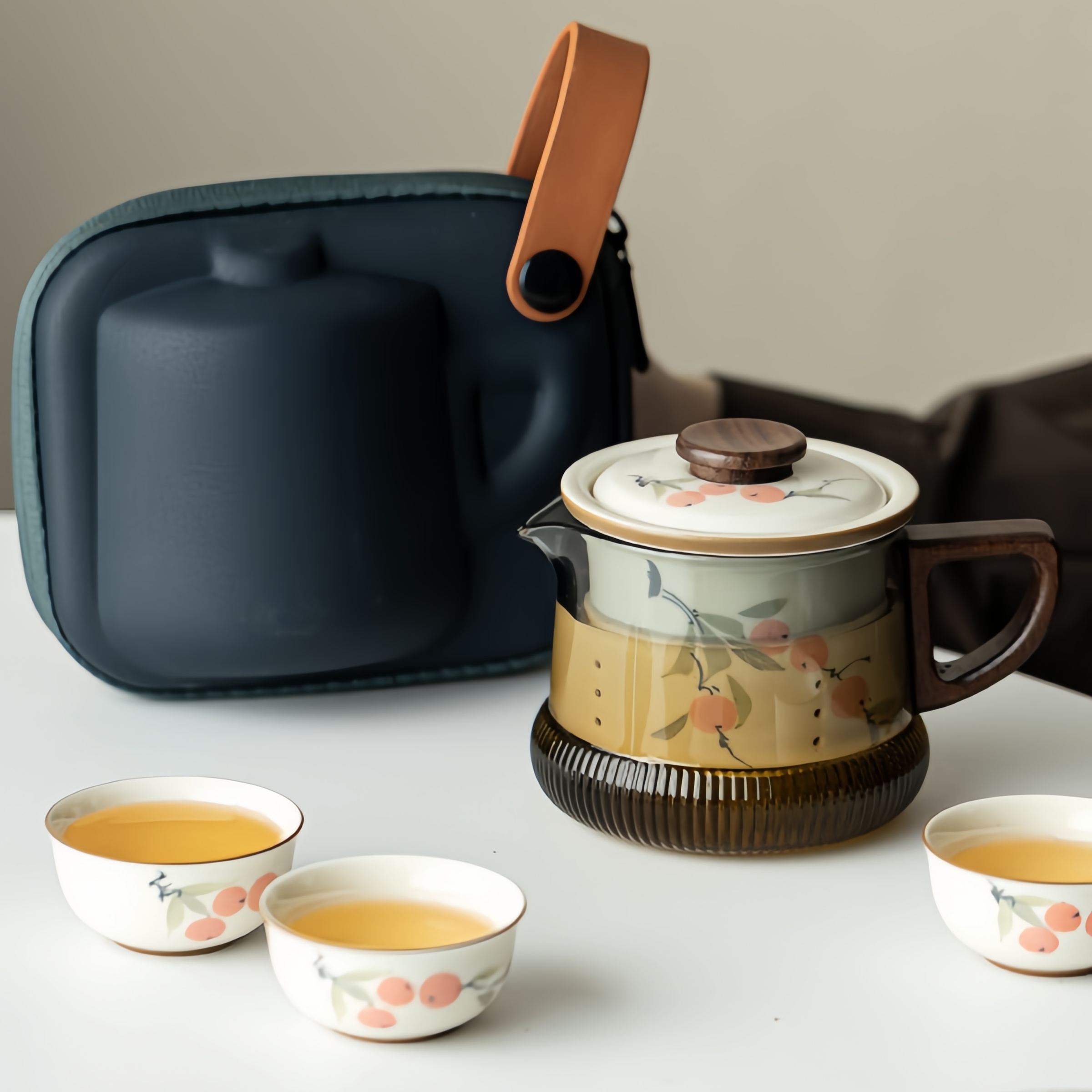 Modern Style Travel Tea Set 250ml, Teapot with infuser+3 Cups