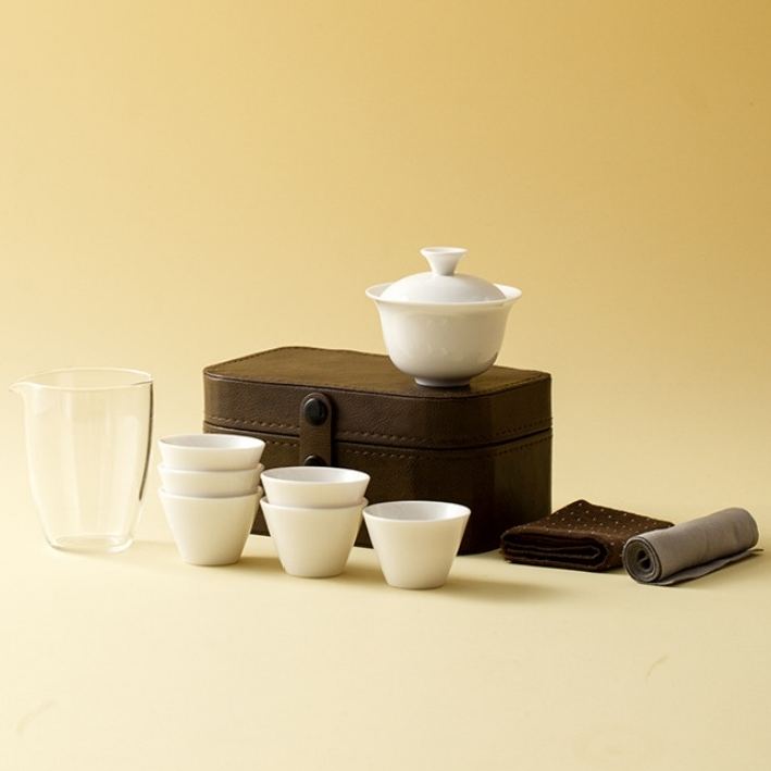 Compact White Porcelain Travel Tea Set