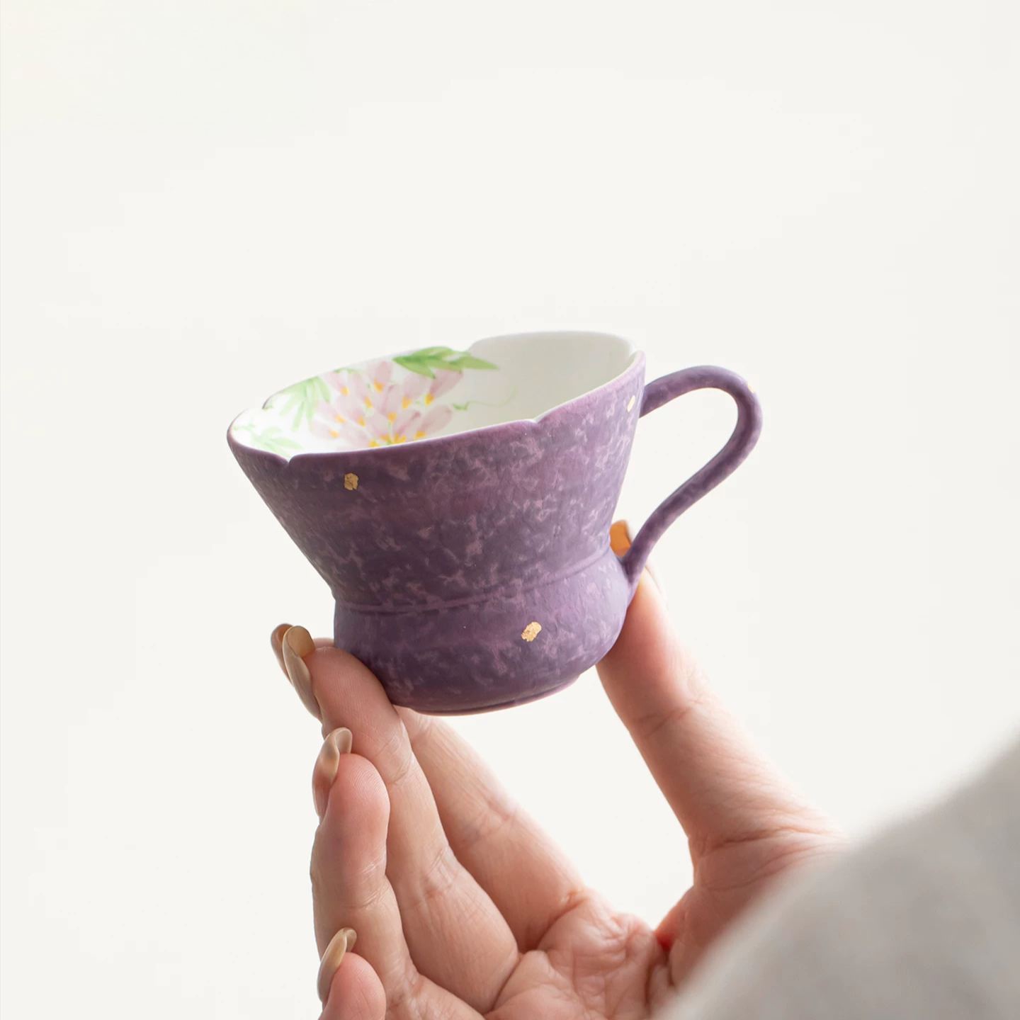 Purple Mug with Saucer 80ml, Wisterias