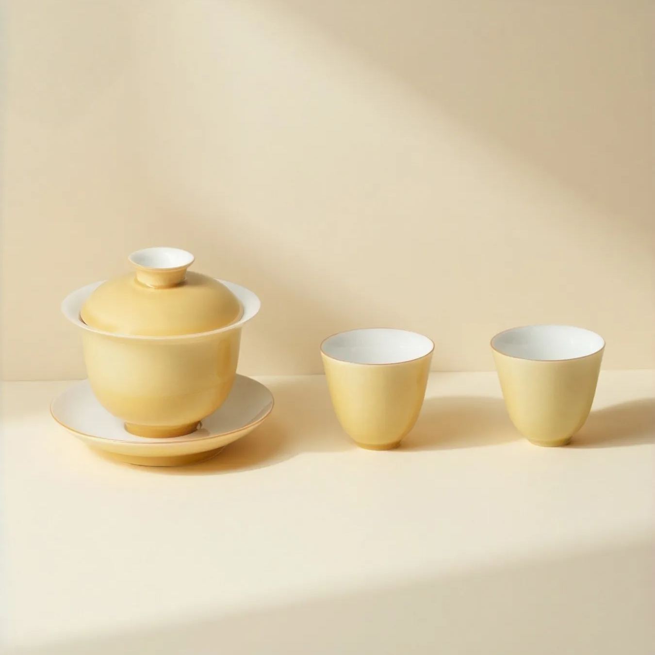 Moon Yellow Porcelain Gaiwan with Saucer 150ml